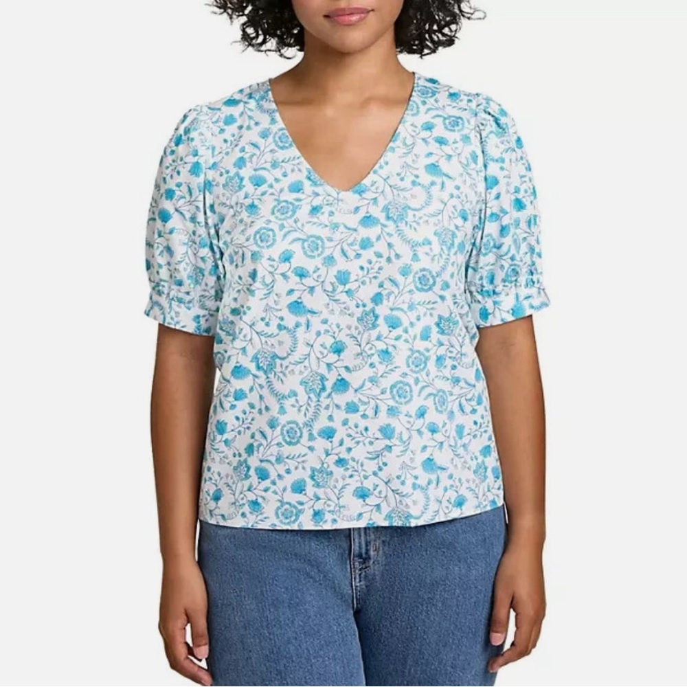 New! Draper James Paisley Floral Puff Sleeve Pullover Blouse Womens Size Large